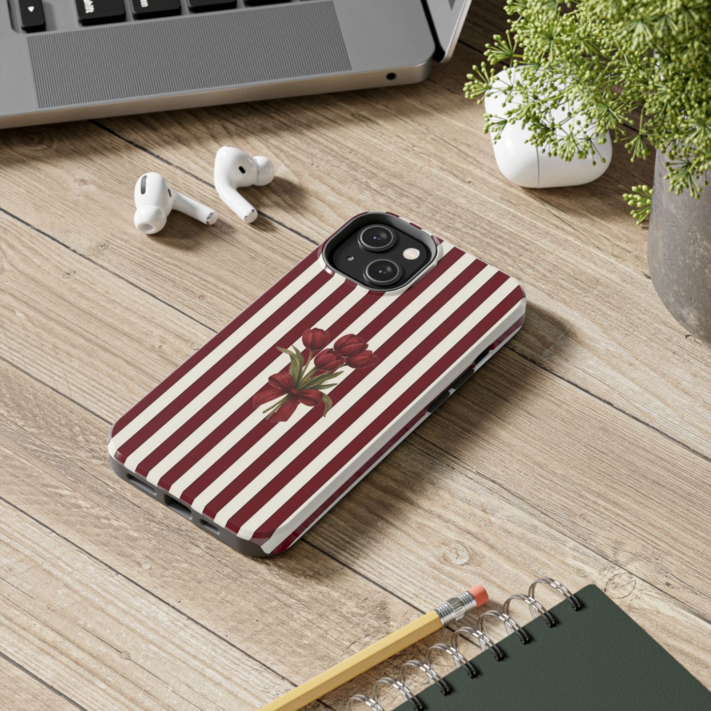 Tough Phone Case —Red Stripe Floral Bouquet