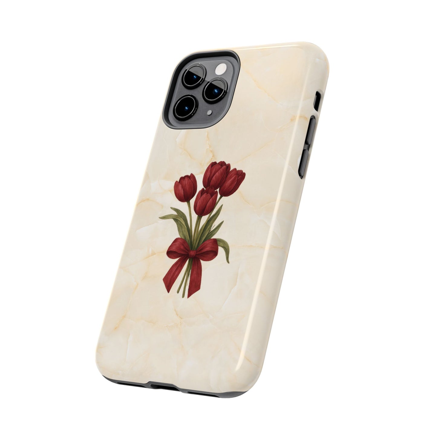 Tough Phone Case — Red Tulip Bouquet on Marble