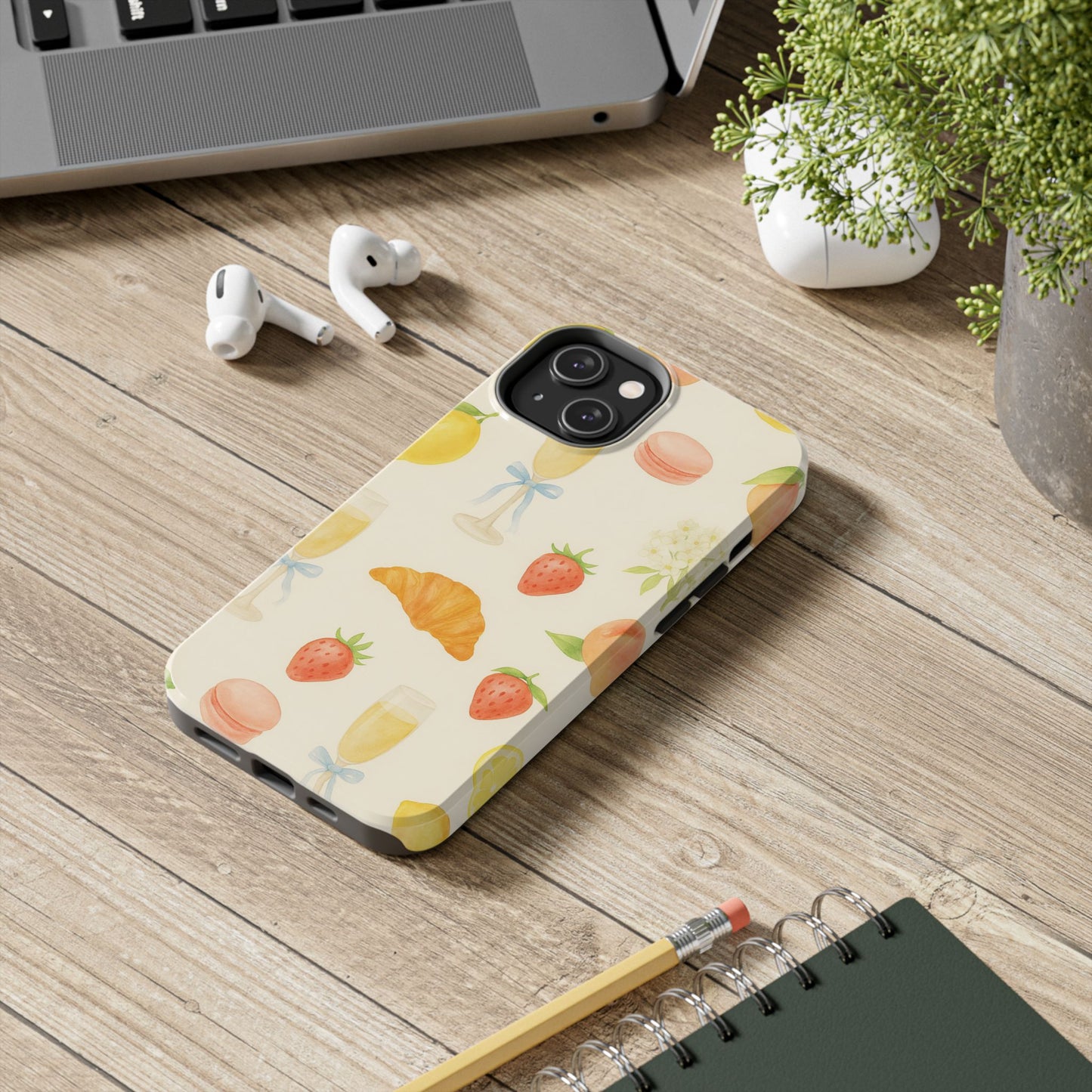 Tough Phone Case — Strawberries, Croissant & Champagne Floral Design