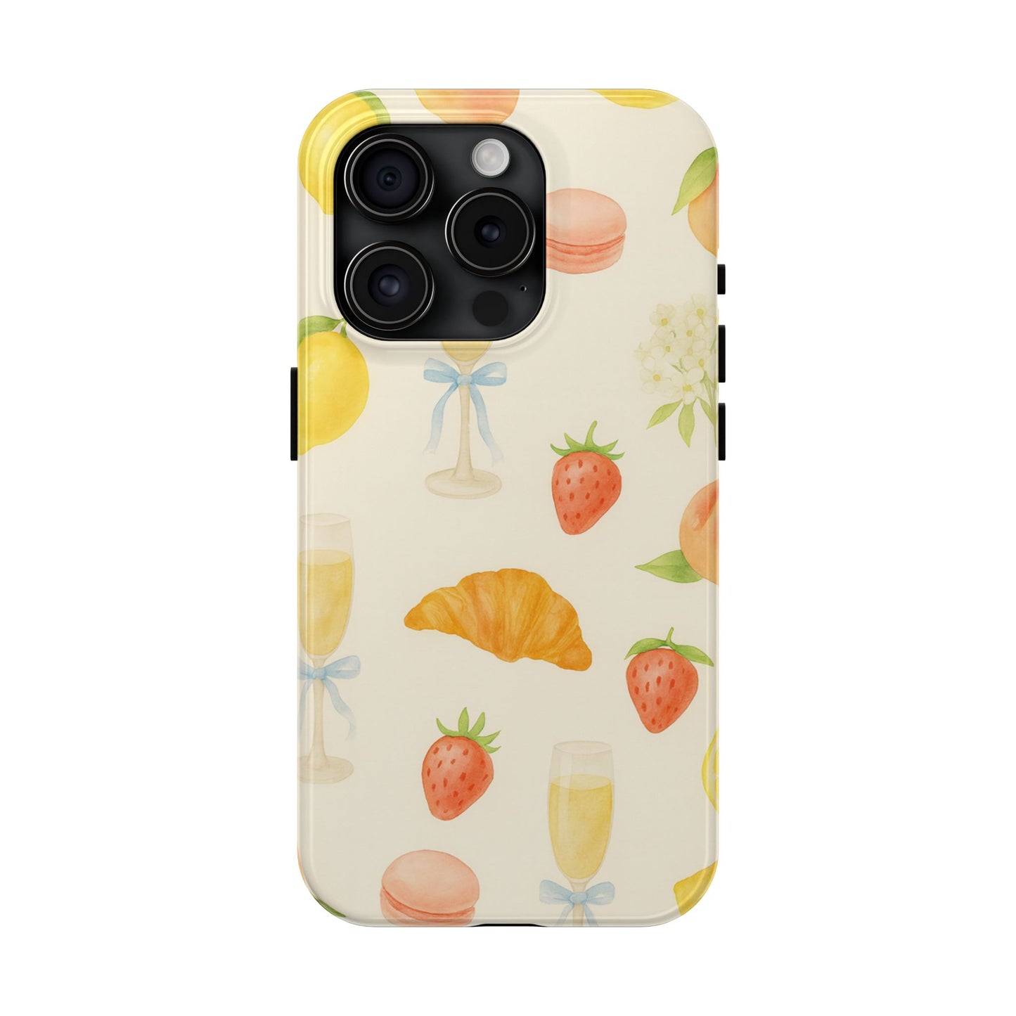 Tough Phone Case — Strawberries, Croissant & Champagne Floral Design