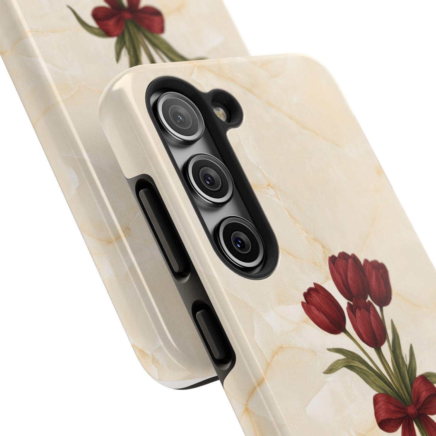 Tough Phone Case — Red Tulip Bouquet on Marble