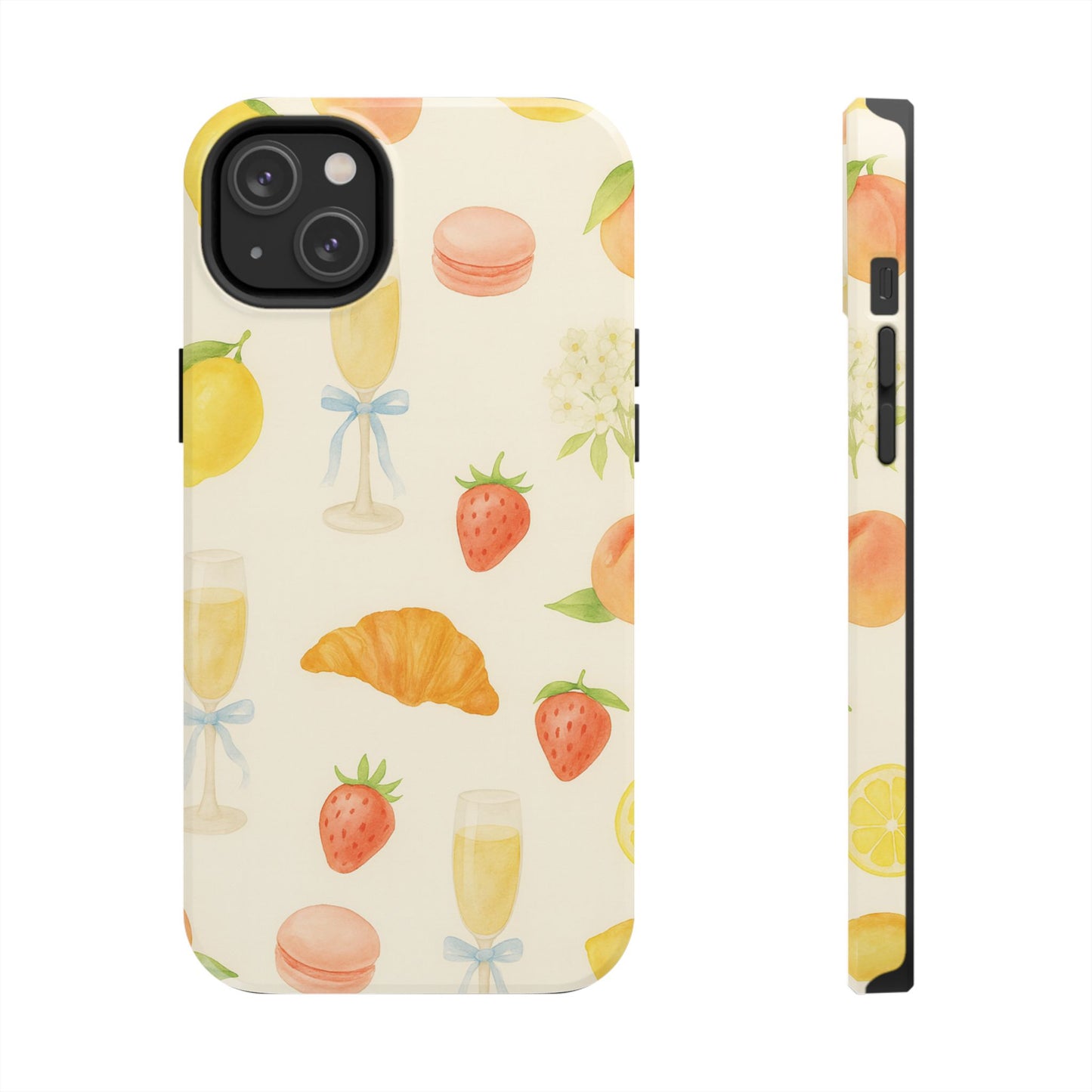 Tough Phone Case — Strawberries, Croissant & Champagne Floral Design