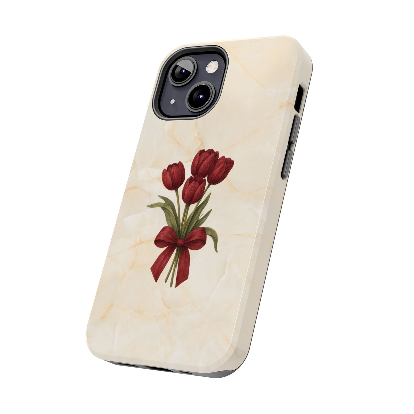 Tough Phone Case — Red Tulip Bouquet on Marble