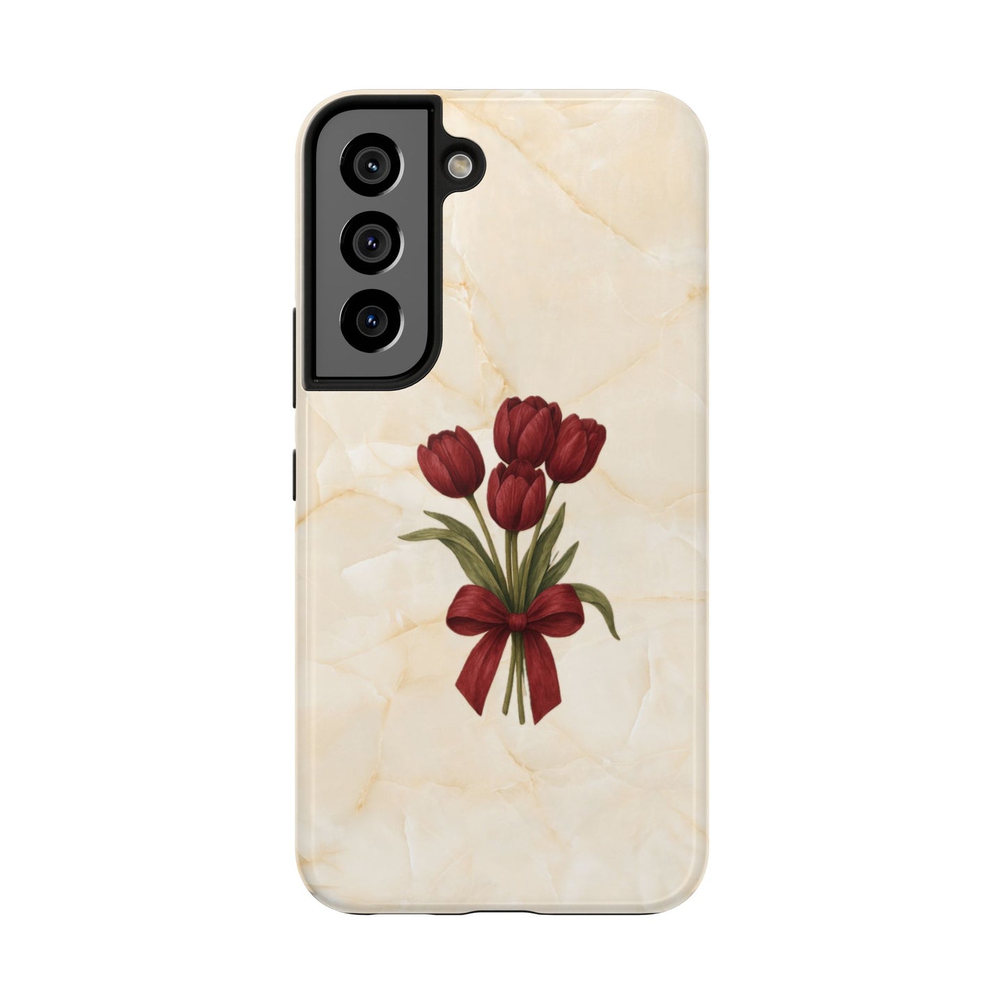 Tough Phone Case — Red Tulip Bouquet on Marble