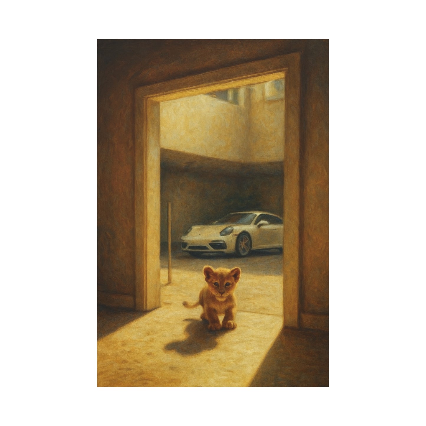 Canvas Wall Art - Lion Animal Sports Car Print