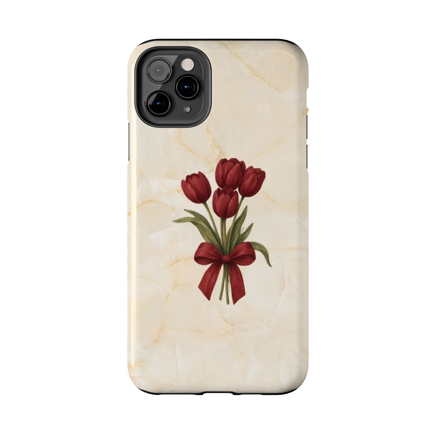 Tough Phone Case — Red Tulip Bouquet on Marble
