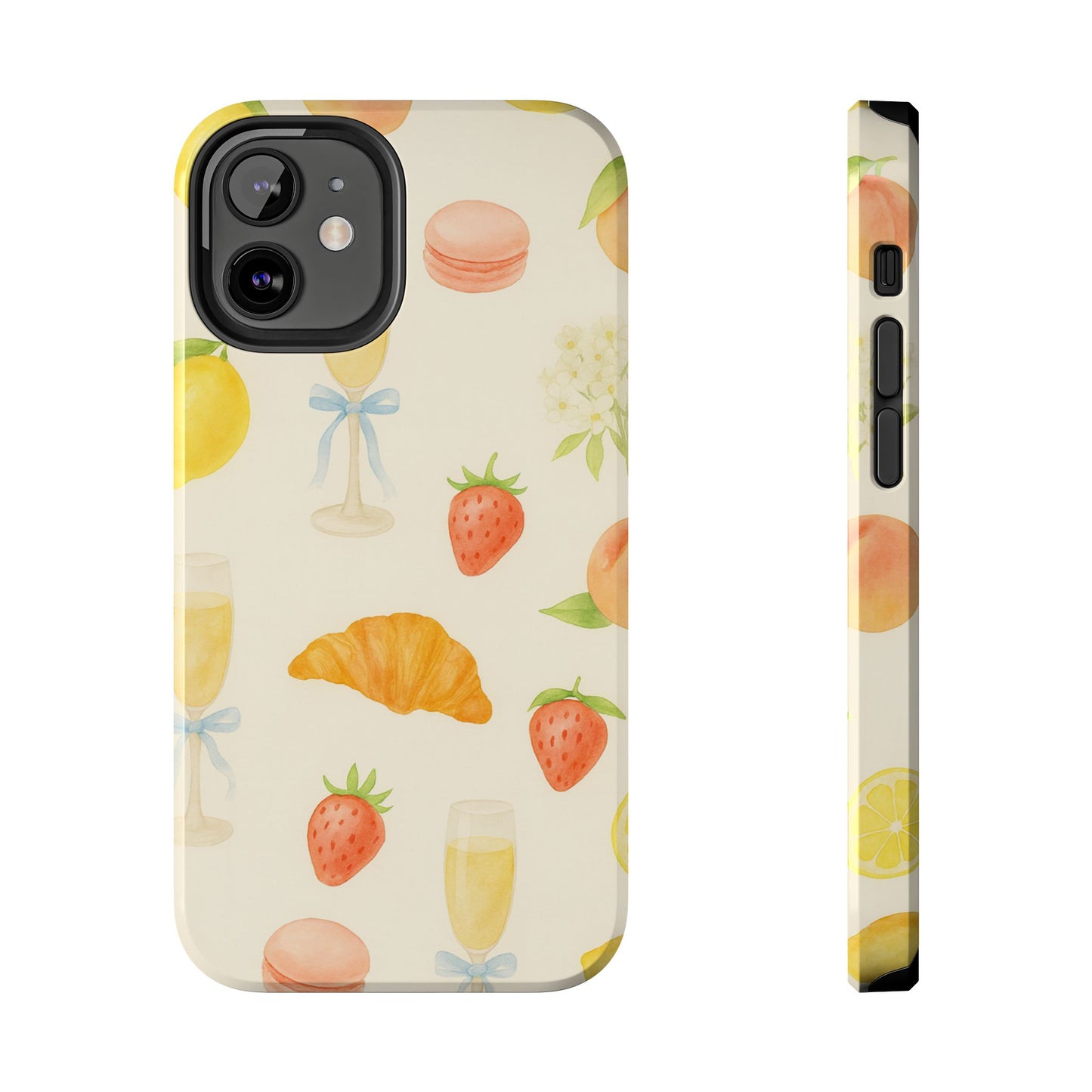 Tough Phone Case — Strawberries, Croissant & Champagne Floral Design